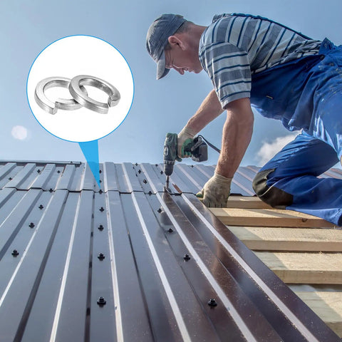 Worker installing 100 Pack 1/8 Inch Spring Lock Washers Made From Solid 316 Stainless Steel Split Helical Elastic Gasket for screws.