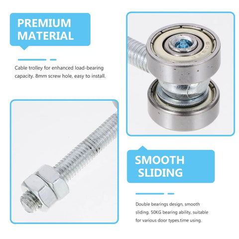 Close-up of Straight Up Steel Sliding Door Rollers With Double Bearing Track Pulleys showing 8mm screw hole and smooth sliding mechanism.