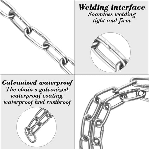 Close-up of the heavy duty bike chain lock with case-hardened steel showcasing the welding interface and galvanized waterproof coating.