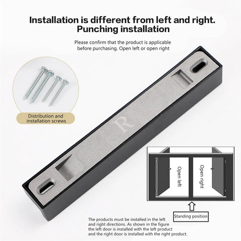 Dead Stop Soft Close Hinge For Doors With Anti Slam Damper And Adjustable Speed Adapter Silky Smooth Barn Door Hardware Handles Up To 132 Lb Weight Easy Mount Right Side Installation showing R marking and installation details.