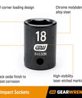 Deep Half Inch Drive Impact Socket Set 6 Point SAE 19 Piece Off Corner Loading Design Black Oxide Finish Chrome Steel