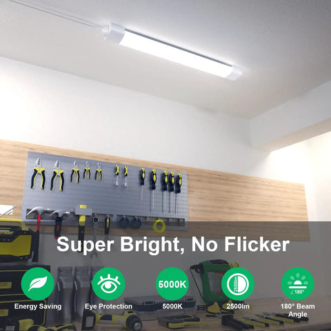 Linkable Two-Foot LED Shop Light Two Pack 5000K 18W Plug In Ceiling Closet Laundry Kitchen Garage Workbench Under Cabinet Triproof White Ultra Bright Energy Saving Lighting Fixture