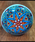 Flat Out Gorgeous Hand Painted Ceramic Drawer Knobs And Snazzy Floral Cabinet Pulls With Vibrant Blue Red Green Designs For Kitchen Bathroom Furniture Upgrades Set Of Six, close-up view of vibrant floral knob.