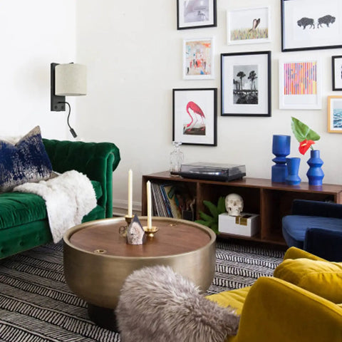 Living room with Bedroom Wall Sconce with USB Type C and USB Ports, Sleek Black Dope Bedside LED Reading Light on wall.