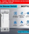 Sleek Super Slim Slide Dimmer Switches 6 Pack White Single Pole Or Three Way Zero Clearance Mounting for LED CFL Incandescent Fixtures shown, detailed image.