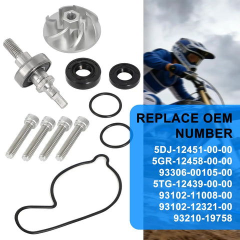 Water Pump Rebuild Kit For Yamaha YFZ450 YZ450 2004-2013, includes billet shaft, seals, gaskets, and bolts for cooling repair.