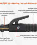 Heavy Duty 200 Amp Welding Electrode Holder Lead Assembly With Dinse 10 25 Connector And 2 AWG Copper Cable 15 Feet Made In USA
