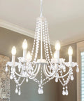 Lit White Crystal Chandelier With Six Lights For Bedroom And Dining Room Modern Elegant Candle Ceiling Light Fixture