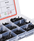 380Pcs Self Tapping Screws Kit Black Carbon Steel Round Head Self Drilling Screws With Washer in plastic case compartments
