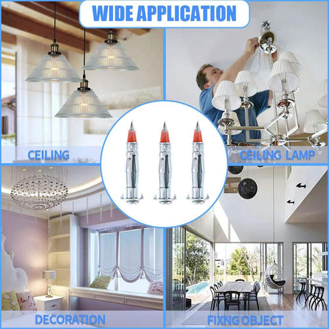 Wide application of Heavy Duty 60 Piece One Eighth Inch Forty Six Millimeter Zinc Plated Steel Molly Bolt Drive Wall Anchors Set visible installed in ceilings and decoration setups.