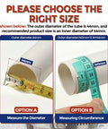Measuring tube size options for Heavy Duty Stainless Steel Hose Clamp Strap With Six Quick Grip Fasteners For Zero Hassle Adjustments And Rock Tight Pipe Seals That Make Every DIY Job A No Sweat Experience.