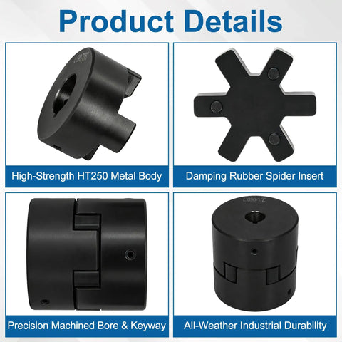 Heavy Duty L090 Flexible L Jaw Coupling Built Tough Swap Adapter For Log Splitters And Hydraulic Pumps 1/2 Inch To 7/8 Inch Bore Rubber Insert and Metal Body