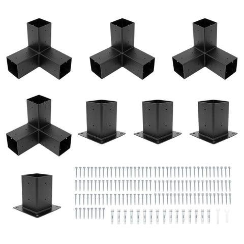 DIY Outdoor Pergola Brackets Kit With 3-Way Right Angle Corner And Base Brackets Actual 3.9 x 3.9 Inch For 4x4 Wood Posts Elevated Wood Stand Kit For Easy Outdoor Pergola Projects