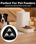 No Sweat Countertop Appliance Rollers Sliders Set with Strong Peel And Stick Backing under a pet feeder for easy glide.