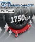 Super Rugged Four Pack Heavy Duty Wheel Dollies Featuring Deep V Groove Steel Platforms And Massive 7000 Lbs Load Rating For Moving Heavy Iron Smoothly Anywhere with tire on dolly.