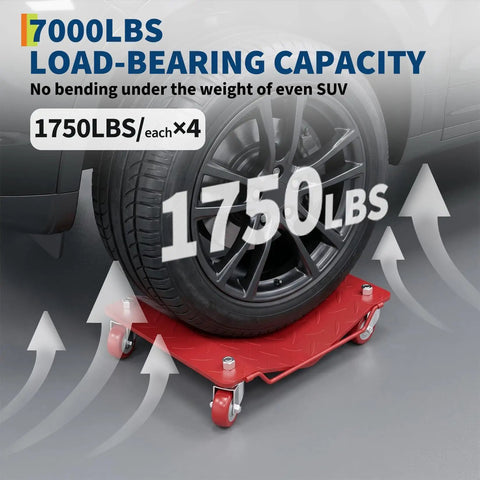 Super Rugged Four Pack Heavy Duty Wheel Dollies Featuring Deep V Groove Steel Platforms And Massive 7000 Lbs Load Rating For Moving Heavy Iron Smoothly Anywhere with tire on dolly.