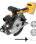 High-Output 6 1 2-Inch Cordless Circular Saw For Gnarly Cuts On Any 20V System with two blades and guide ruler.