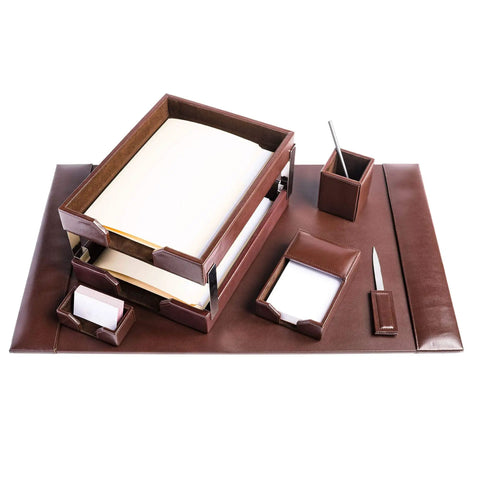 Bonded Leather Desk Set For Premium Office Organization, Leather Desk Pad And Organizer Essentials, Executive Desk Decor In Rich Dark Brown