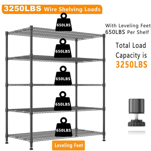 Five Tier Wire Shelving With Wheels Heavy Duty Height Adjustable Metal Storage Rack Commercial Grade Steel 3250lbs total capacity