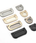 Assorted flush pull handles in various finishes for cabinets, including 2 Pack Flush Pull Handles Black Concealed Installation Invisible Flip Drawer Pulls.