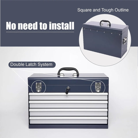 Road Ready 21 Inch Auto Locking Tool Chest, Freestanding Utility Cabinet With Ball Bearing Slides And Eva Padded Drawers, Quick Load Carry Handle For Mobile Workshop In Antique Grey, featuring double latch system and portable design.