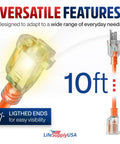 Built Different Heavy Duty Orange Extension Cord 10 Foot Indoor Outdoor Waterproof Power Plug Three Prong Cold Resistant Flexible Cable Workhorse For Yard Or Job Site with lighted ends