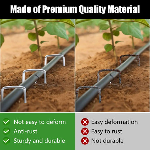 Comparison of Heavy Duty 6 Inch Landscape Staples 50 Pack Hot Dip Galvanized 11 Gauge Garden Stakes versus non-galvanized stakes