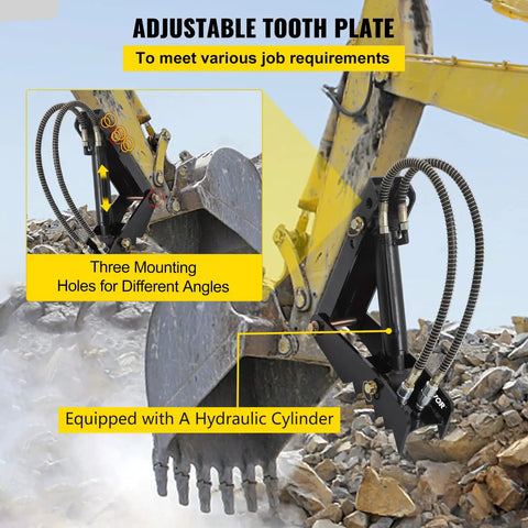 18 Inch Hydraulic Excavator Thumb With Adjustable Length And Angle, Beefy Heavy Duty Steel Wood Grabber Attachment on excavator