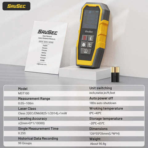Dead On Accuracy 328 Foot Range Laser Distance Meter For Room Tracking And Volume Calculations Speedy Backlit Display with user manual