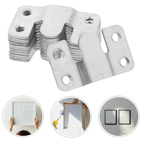 Six Pair Heavy Duty Picture Frame Hangers Stainless Steel Mirror Wall Mount Brackets interlocking clips stacked for wall decor