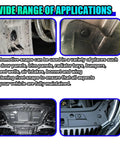 Close-ups of automotive snap fasteners in various applications, part of Heavy Duty 35 Piece Auto Engine Splash Shield Fastener Kit.