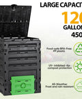 Big Ol 120 Gallon Garden Compost Bin Outdoor Composter Box For Fast Fertile Soil Creation BPA Free Durable Plastic Black Easy To Use No Fuss Design For Year Round Outdoor Recycling
