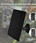 Zero Fuss Trail Camera Solar Panel With Built In 5000Mah Battery Fits 5V 6V 9V 12V Game Cameras, 5W output, mounted outdoors.