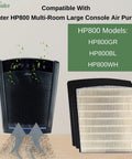 HP800 Series Replacement Air Purifier Filter Value Pack With No-Fuss Coconut Carbon Pre Filter Odor Neutralizer shown with models