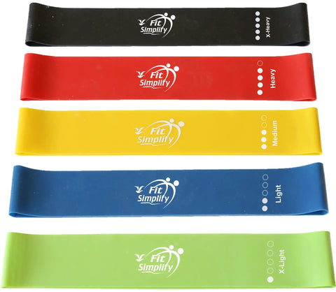 Heavy Duty Resistance Loop Bands Set Of 5 With Travel Pouch And Instruction Guide For Full Body Conditioning Core Strengthening And Flexibility Training To Help You Crush Your Daily Gym Hustle, featuring five colored bands.