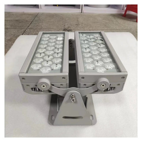 144W Outdoor LED Flood Light Weatherproof Housing And Adjustable Spot Angle For Stadiums Backyards And Garages Pumping Out Heavy Duty Lumens All Night Long Without Breaking A Sweat, grey dual-lamp design.