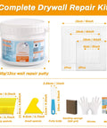 Drywall Repair Kit With 12 Oz White Putty Filler And Spatula For Patching Holes And Cracks An Easy Foolproof Fix Perfect For Your Walls No Drama Cleanup Fast Dry Formula with putty, spatulas, sanding sponge and gloves.