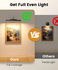 Rechargeable 12 Inch Wireless Picture Light With Dimmable LED, Remote Control, full versus partial lighting comparison