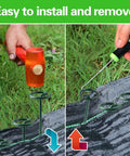 Circle Top Landscape Staples 6 Inch Green Turf Stakes 9 Gauge Beefy Heavy Duty Yard Lawn Spikes installation on soil