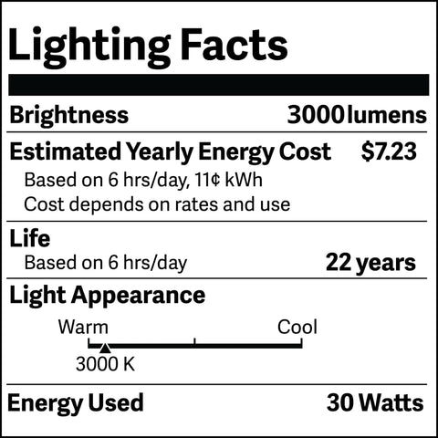 Lighting specs for 30 Watt Outdoor Led Flood Light Weatherproof Bronze Bullet Bulb Adjustable Mount Bracket with brightness and energy info.