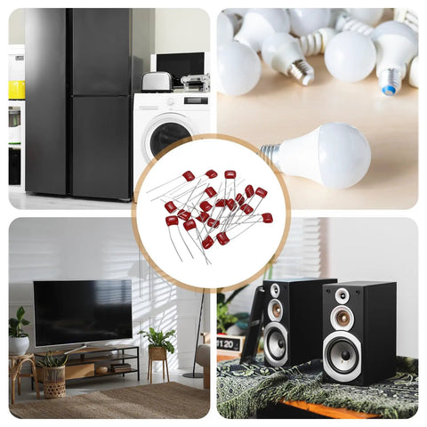 Top Shelf Film Capacitor Bundle Delivers CBB21 And CBB22 Variants Rated At 100V And 0.001UF Including 20 Units with appliances and electronics.