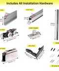 Smooth Trackless Ghost Sliding Door Hardware Kit Soft Close Pocket Door System components layout with measurements
