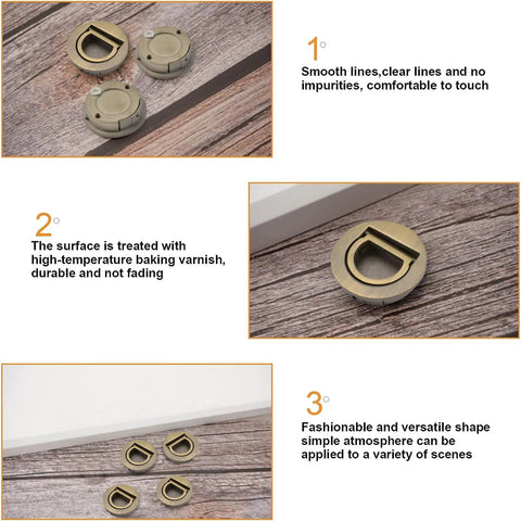 Round Pull Ring Embedded Handle Set For Cabinets Wardrobes And Drawers Hidden Invisible Pull Handles in bronze finish with screws