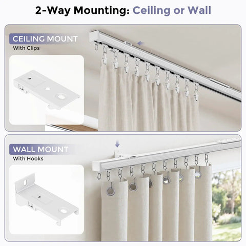Heavy Duty White Ceiling Mount Curtain Track With Glides Like A Dream Nano Rollers for ceiling and wall mounting options.