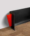 Top Notch Vinyl Wall Base Molding Four Inch Wide Peel And Stick Self Adhesive Rubber Floor Trim flexible edging against wall.