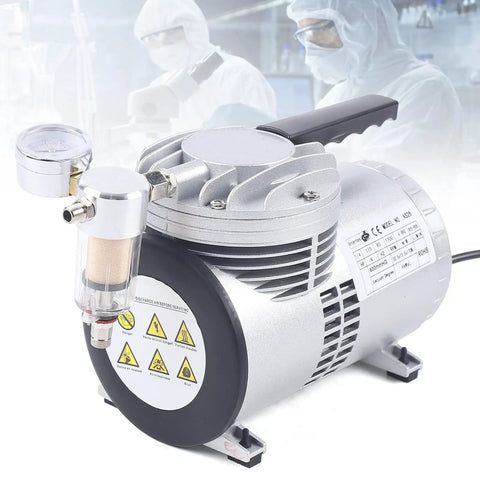 Pro Grade Oil Free Diaphragm Vacuum Pump Delivering Tough Build And Whisper Quiet Operation With One Sixth Horsepower Motor for lab tasks.