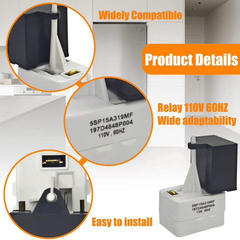No Sweat Refrigerator Start Relay And Overload Capacitor Kit Replacement For Wr09x10107 Wr55x24064 Ckdx24064x, 110V relay with easy installation.