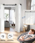 Heavy Duty Bifold Sliding Barn Door Hardware Track Kit With Hassle Free Mount And Silky Smooth Glide, Sweet Solution For Cramped Spaces, Black Supports Four Doors, showcased in a modern home.