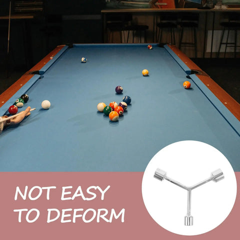 Heavy Duty Y Shape Three Prong Socket Wrench For Pool Table Rail Fix And Felt Cloth Swap, on a billiard table with balls.
