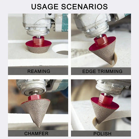 Diamond Beveling Chamfer Drill Bit For Tile Marble Granite Ceramic With Countersink Hole Saw 5/8-11 Thread in use on different edges
